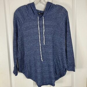 SJS Made in USA Blue Hoodie Long Sleeve Pullover Knit‎ Top Size Small
